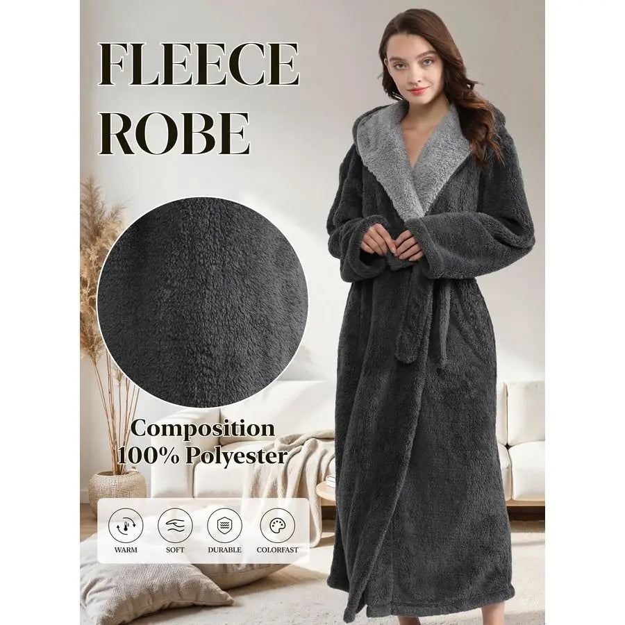 Womens Hooded Bathrobe In Soft Plush Fleece Warm And Cozy