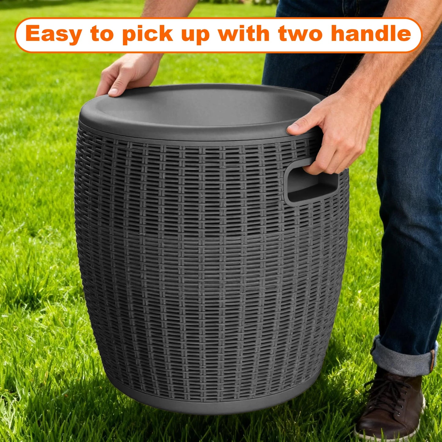 Rattan Texture Resin Ice Cooler Bucket For Outdoor Backyard Parties
