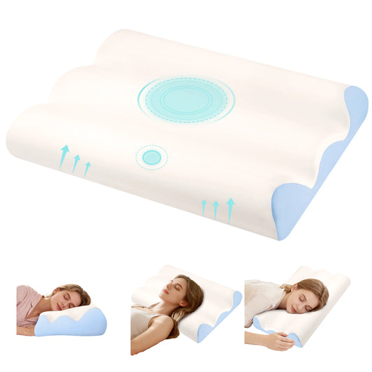 Ergonomic Contour Memory Foam Pillow for Neck Pain Relief Foam Bed Pillow with Cooling Washable Cover Pillowcase
