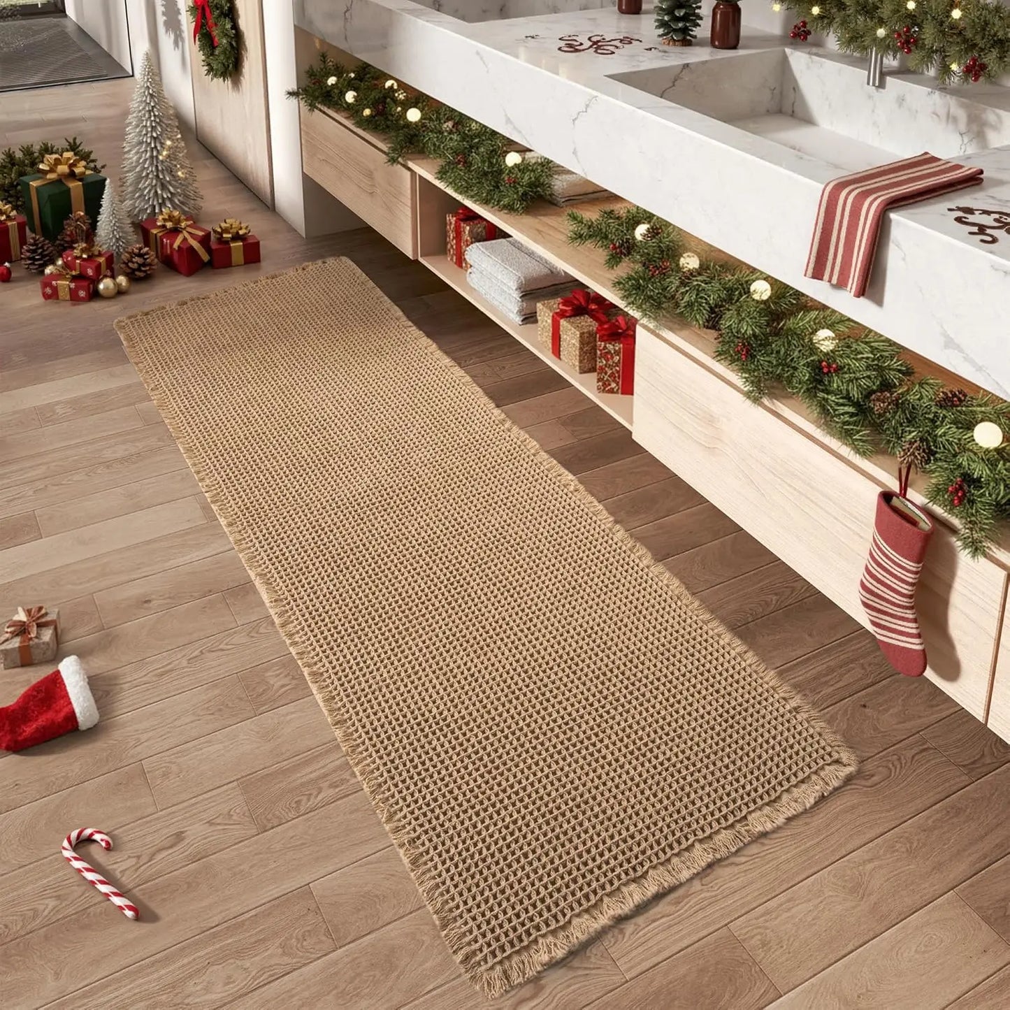 Bath Mat Set Non Slip Waffle Rug Microfiber Machine Washable