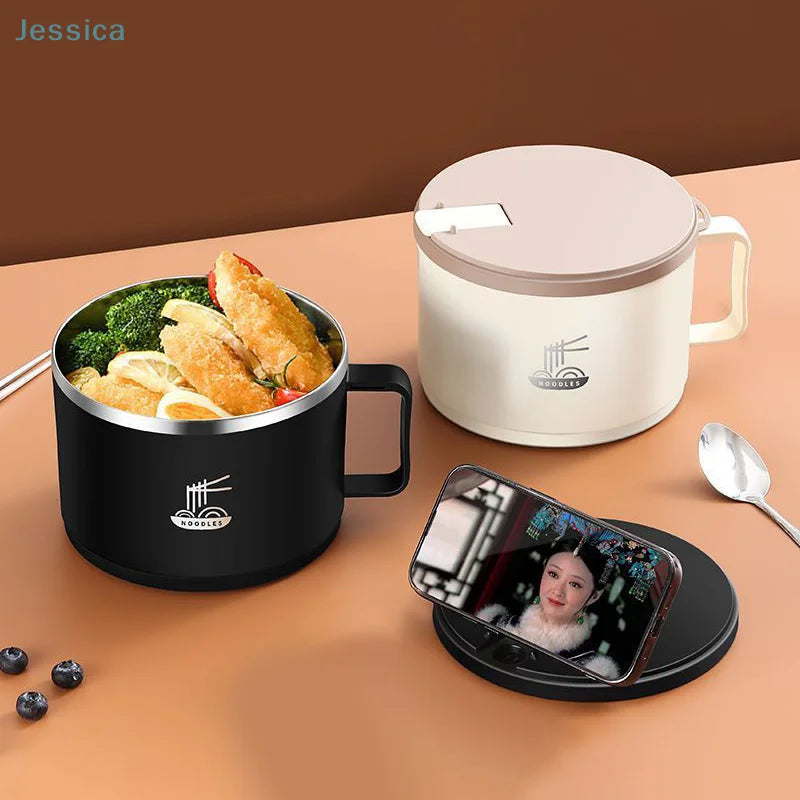 Stainless Steel Instant Noodle Bowl With Lid Double Layer