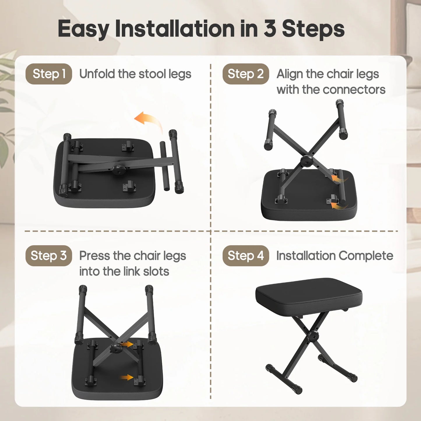 JHK X Shaped Folding Chair With Padded Seat For Living Room And Metal Frame