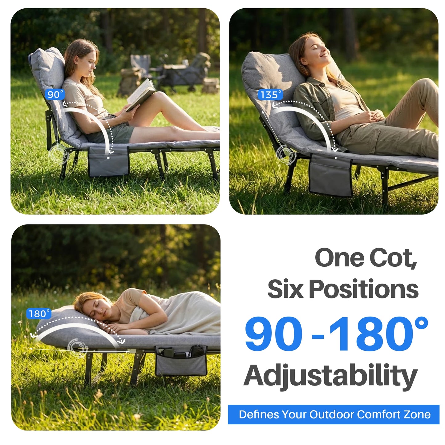 Adjustable Camping Bed with Mattress Lightweight Cot with Carry Bag 6 Angle Foldable Bed for Outdoor Supports 450 lbs