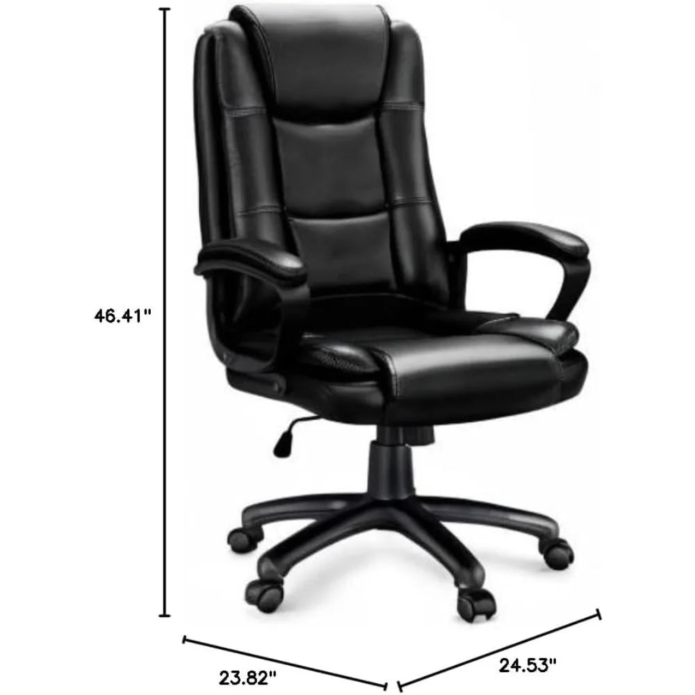 Leather Office Desk Chair With Ergonomic Lumbar Support