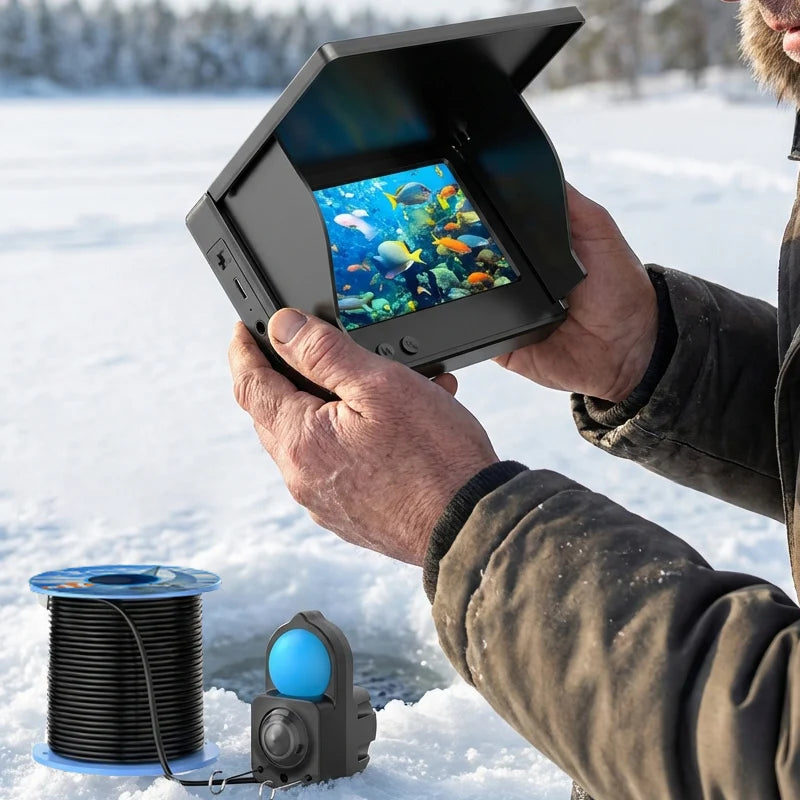 Underwater Fishing Camera With Monitor Fish Finder IP68 Waterproof Portable With Night Vision & Depth Finder For Ice Lake Sea