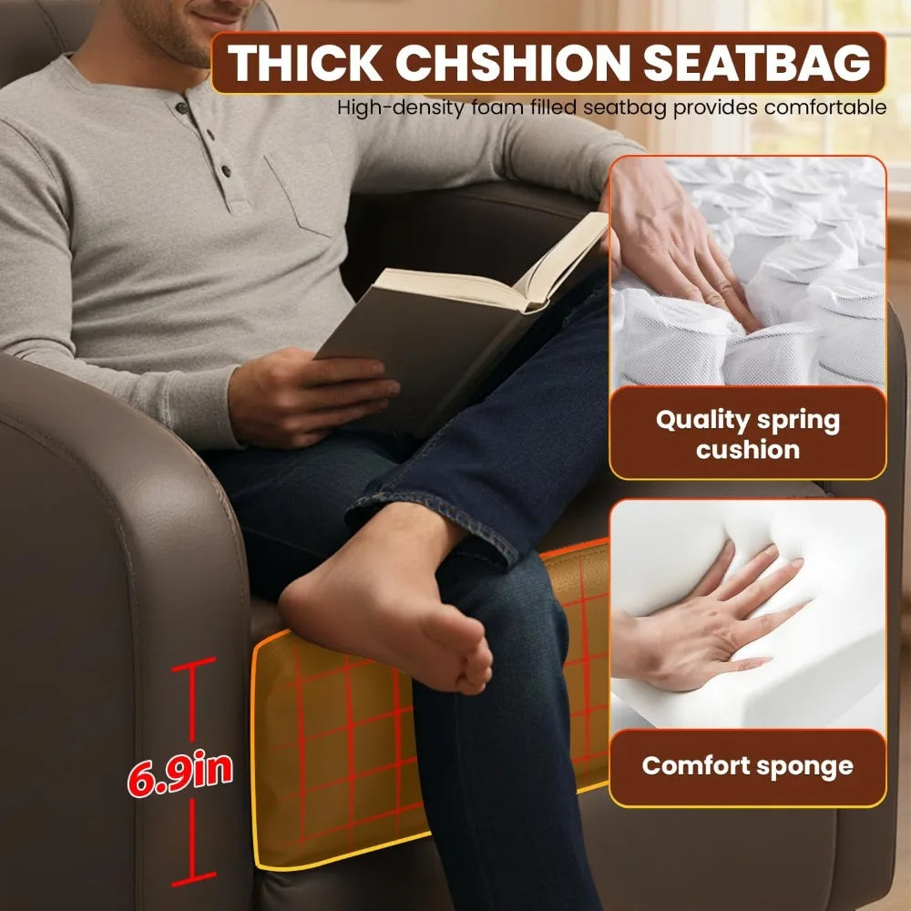 Leather Recliner Chair Home Theater Seating With Padded Backrest