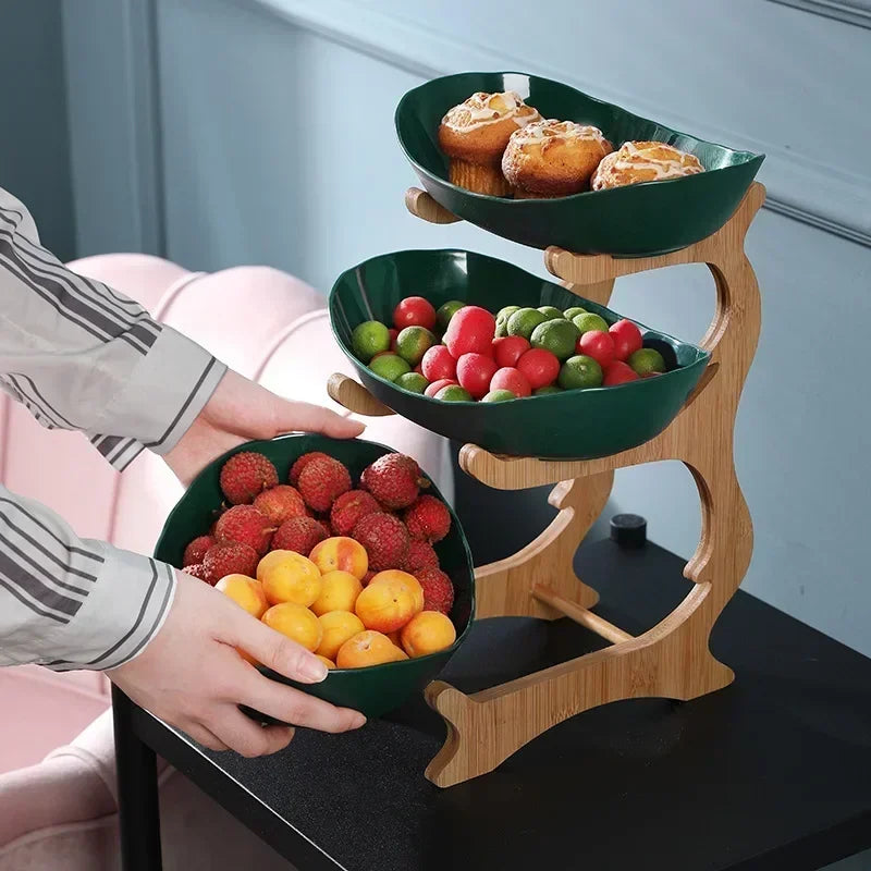 Three Layer Bamboo Fruit Bowl Tray for Kitchen and Living Room Decor
