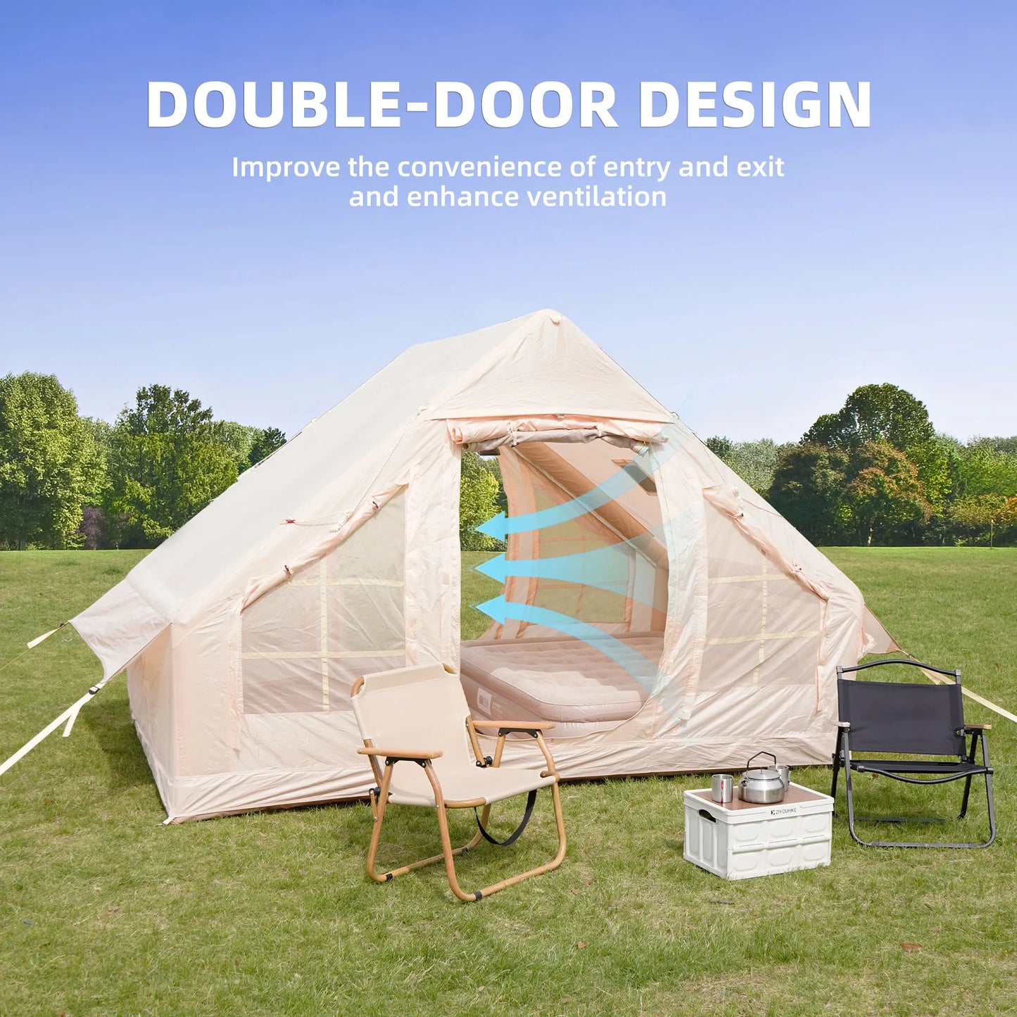 Inflatable Camping Tent Chimney Window Easy Setup 4 Season Waterproof