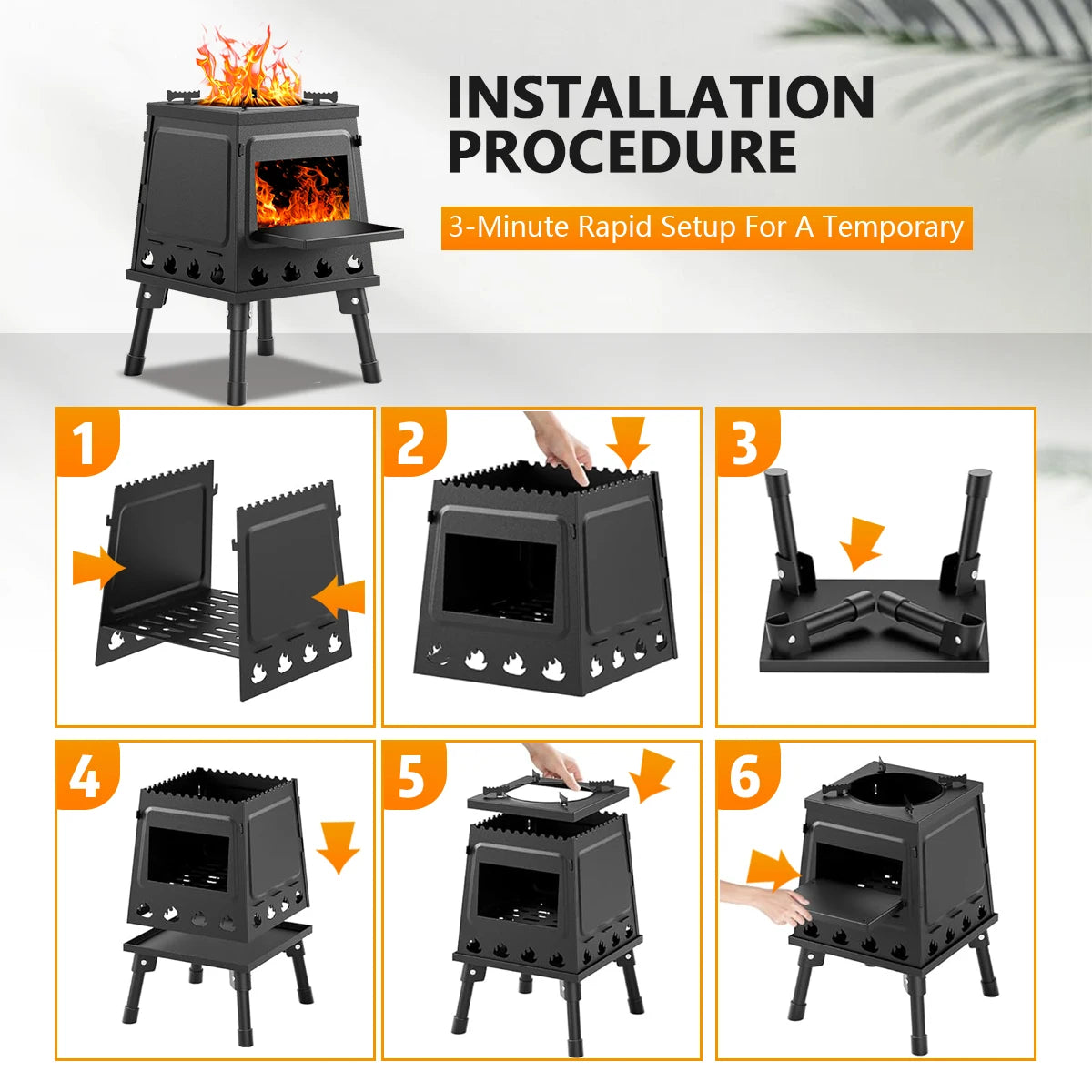 Portable Cast Iron Wood Burning Camp Stove For Outdoor Hiking