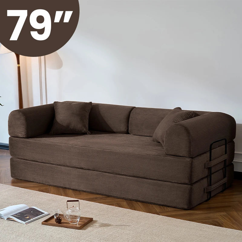 Corduroy Upholstered Folding Convertible Sofa Bed for Living Room
