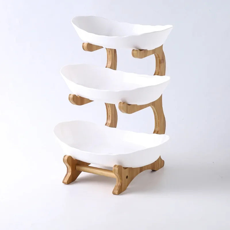 Three Layer Bamboo Fruit Bowl Tray for Kitchen and Living Room Decor