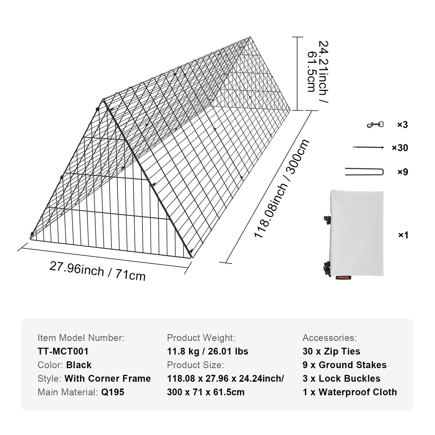 Chicken Tunnels 157.5 x 39.4 x 24.2 in for Yard Portable Chicken, rabbit, bunny, goose, duck, pet,for Outside Corner Frames