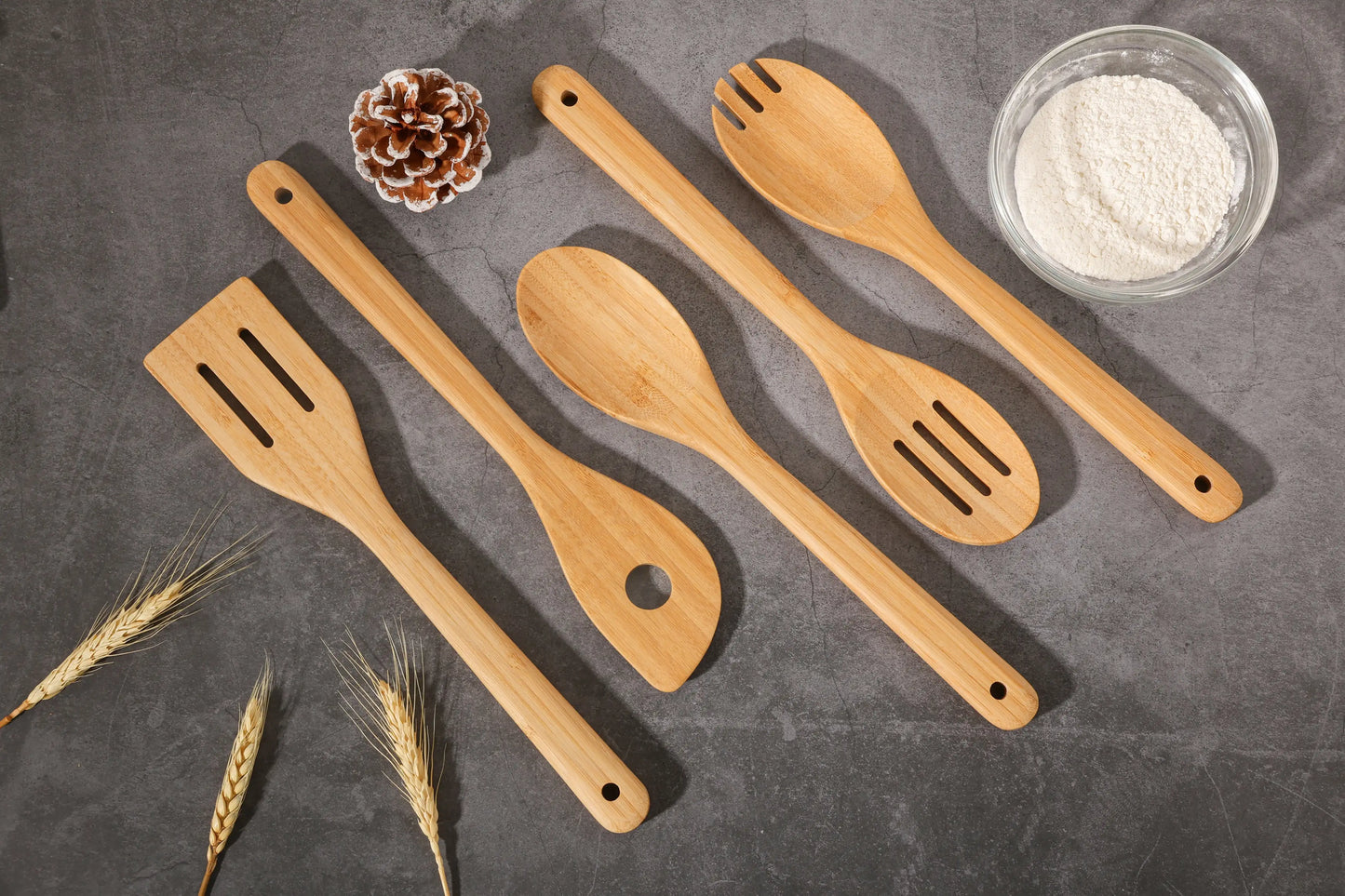 Bamboo Kitchen Utensil Set Five Piece Spoons For Cooking