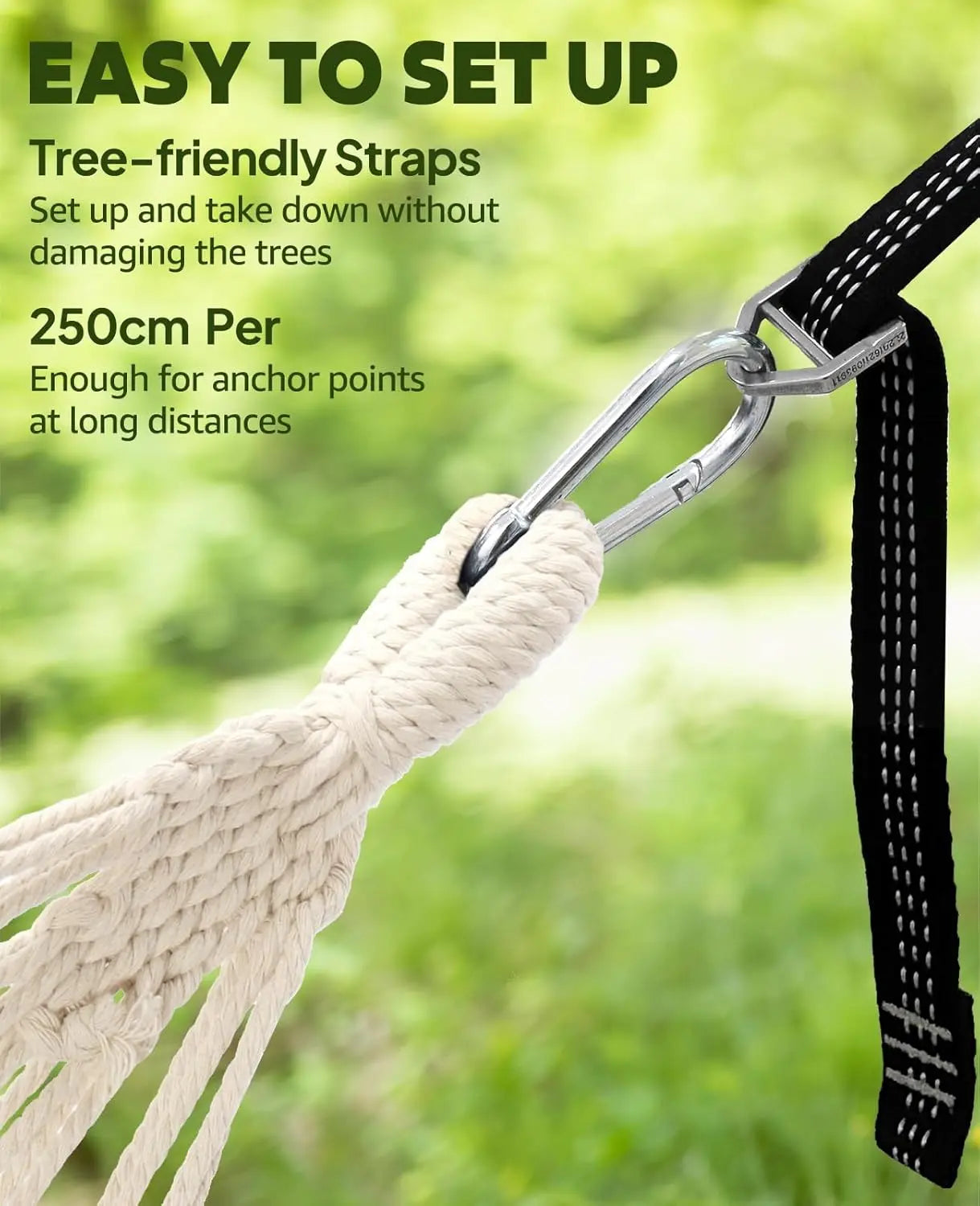 Cotton Hammock With Stand Spreader Bar Includes Straps Carabiners Pillow