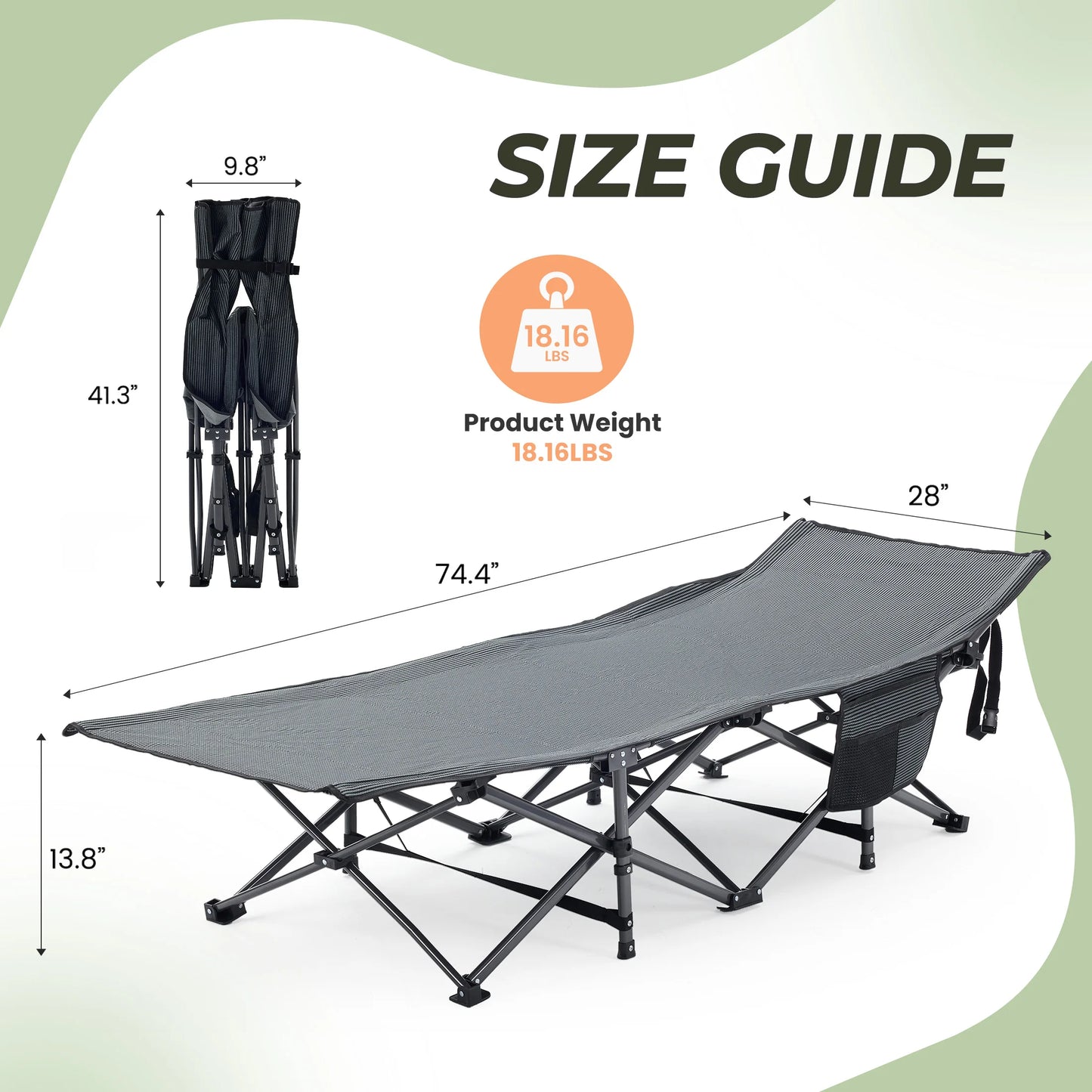 JHK Portable Folding Camping Cot With Storage For Outdoor Use