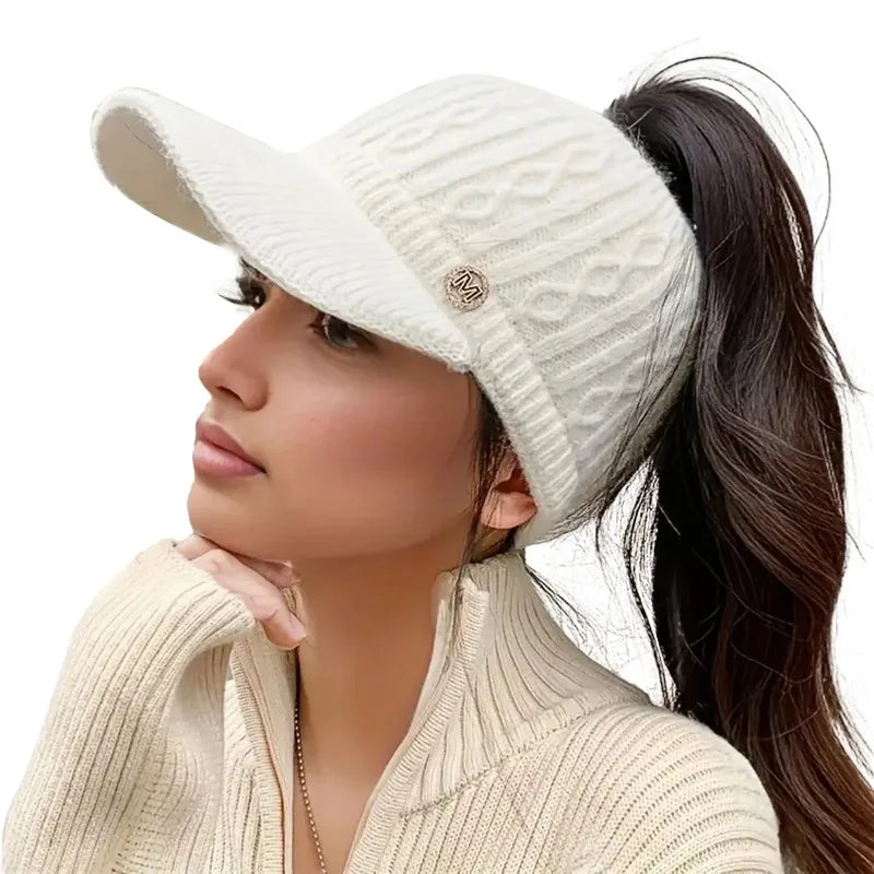 Winter Woolen Beanie For Women With Ponytail Opening