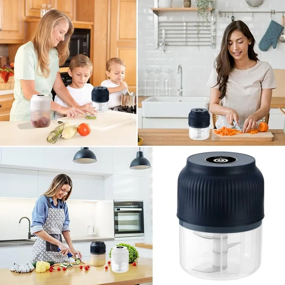 Food Crusher Portable Rechargeable Electric Garlic 6 Stainless Steel Blades Chopper for Garlic Onion Ginger Chili And Fruit Blue 4-Blade