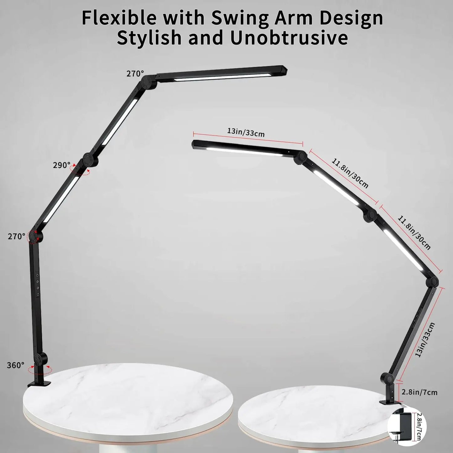 LED Desk Lamp With Clamp, Flexible Arm, 4 Color Modes