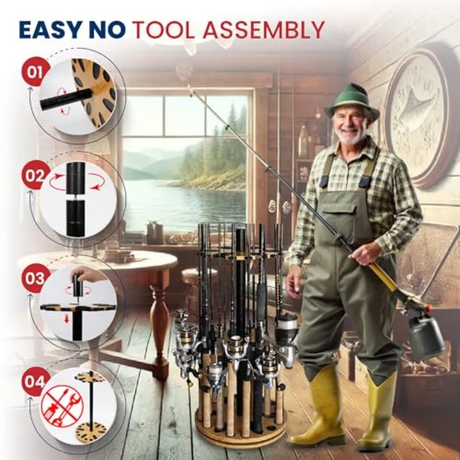 Fishing Rod Holder 360 Spinning Rack For Garage Organization