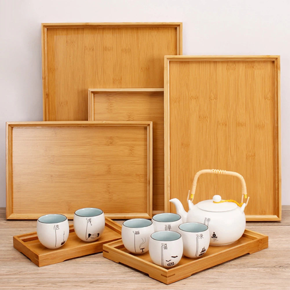 LEENKEA Bamboo Rectangular Serving Tray For Kitchen And Bar