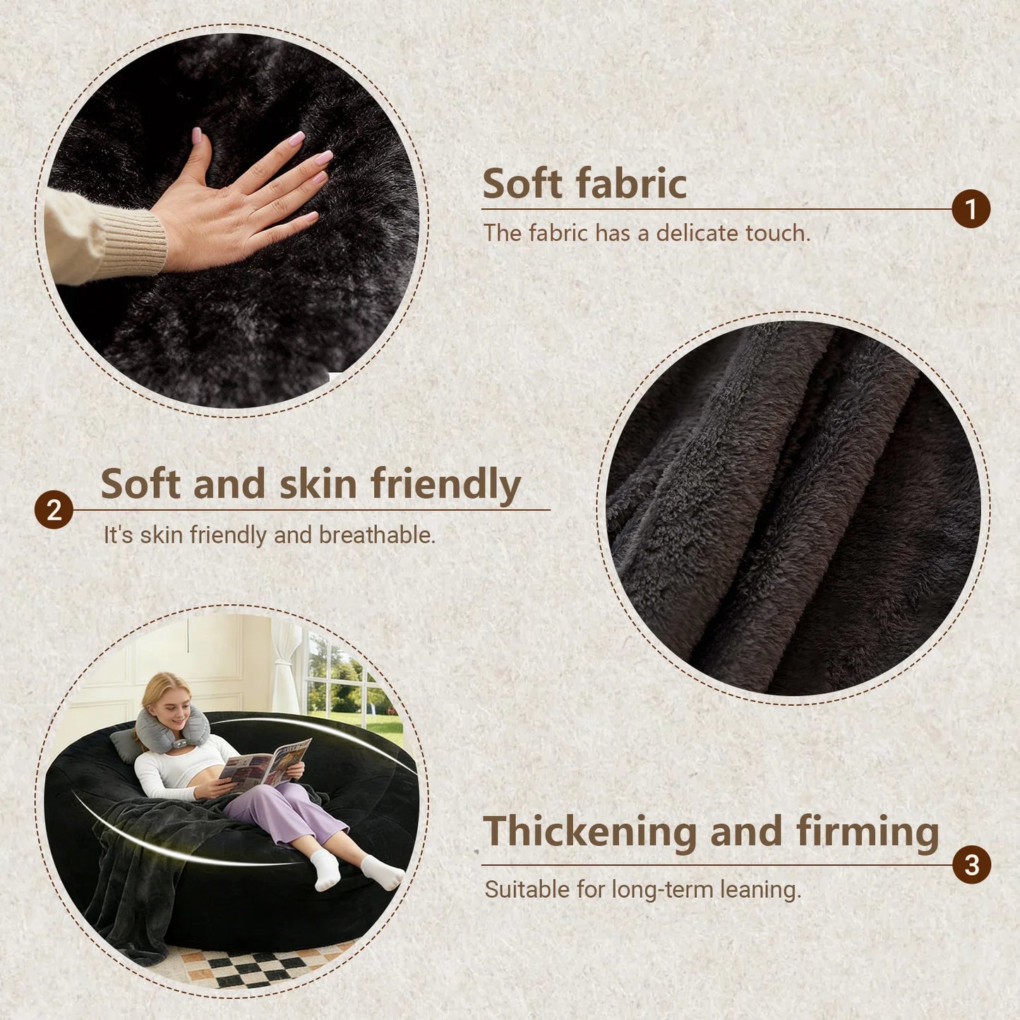 Adult Memory Foam Beanbag Chair With Washable Flannel Cover