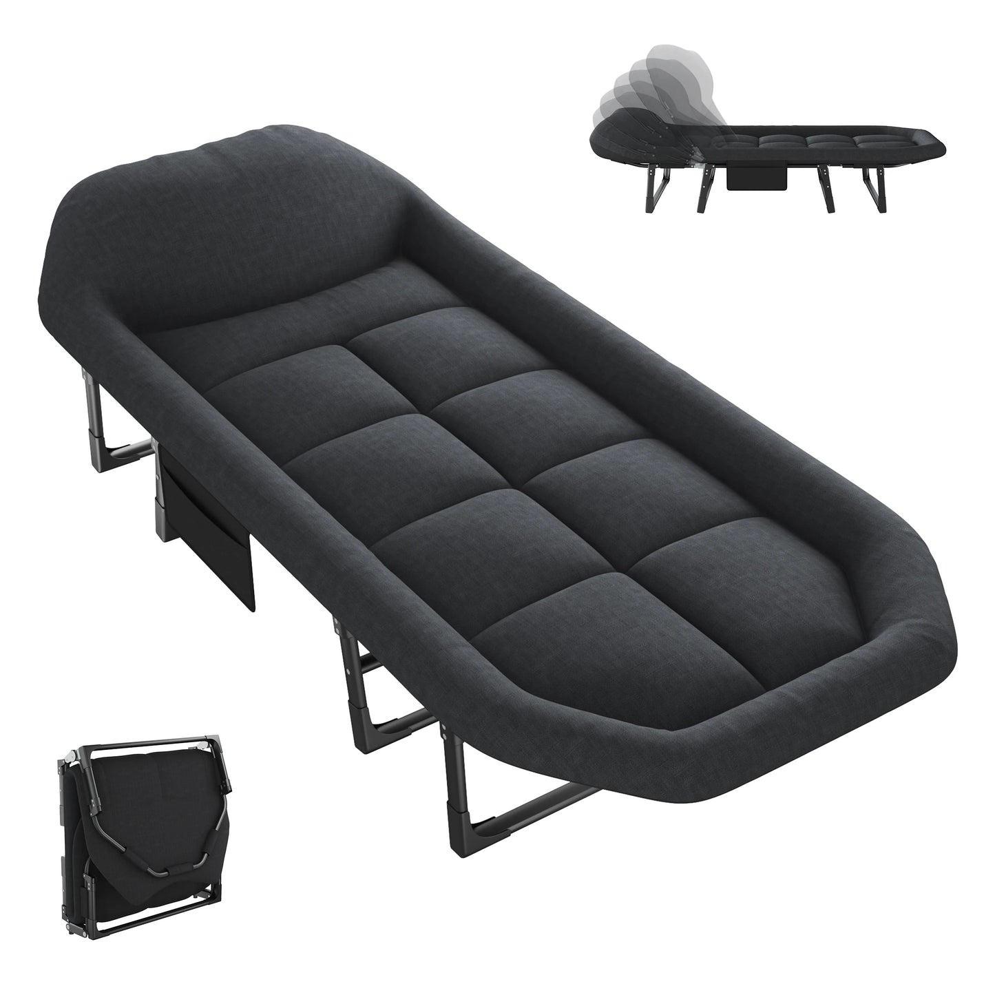 Adjustable Camping Bed with Mattress Lightweight Cot with Carry Bag 6 Angle Foldable Bed for Outdoor Supports 450 lbs