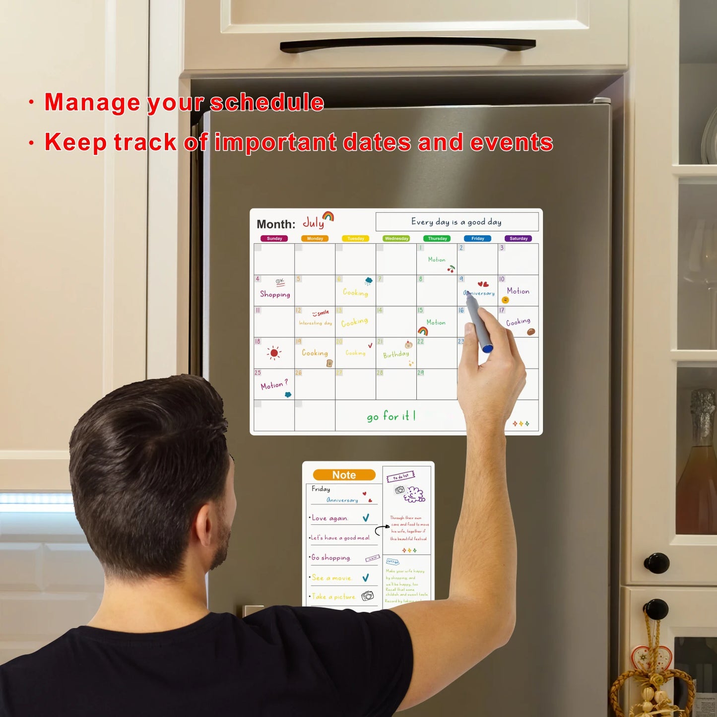 Magnetic Fridge Calendar Whiteboard Planner With Dry Erase Surface