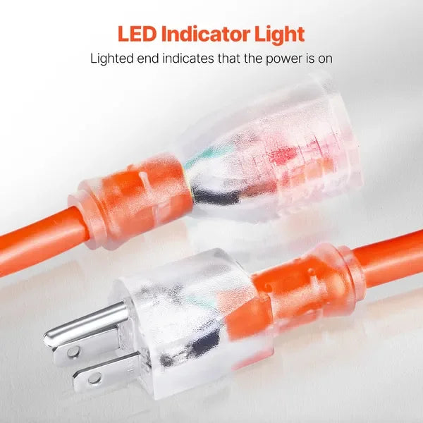 Heavy Duty Extension Cord 16AWG 10A Grounded Lighted End