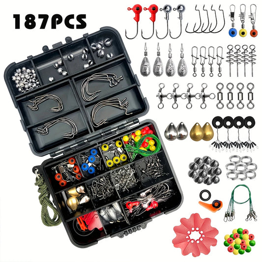 All-In-One Fishing Tackle Kit With 187 Pieces And Premium Hooks