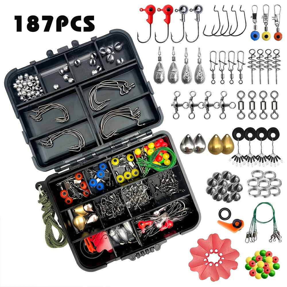All-In-One Fishing Tackle Kit With 187 Pieces And Premium Hooks