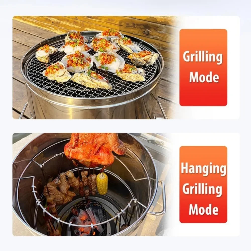 Smokeless Charcoal Grill 360 Degree Stainless Barrel With 50 Skewers