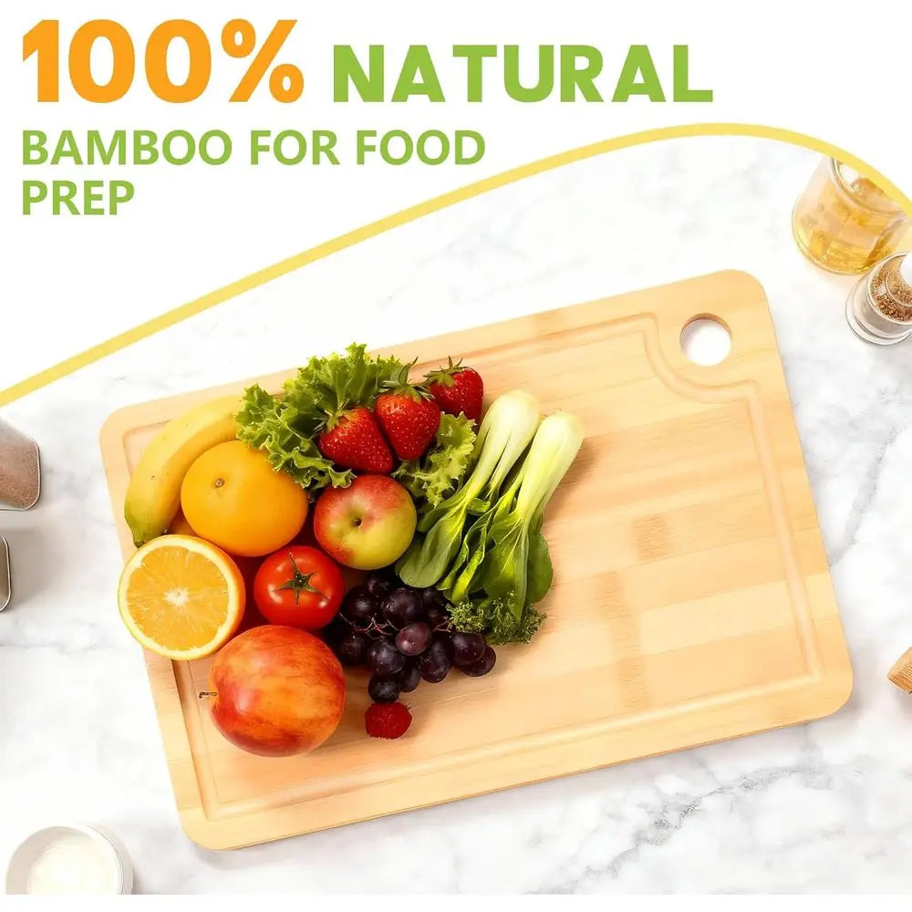 Reversible Bamboo Cutting Board Juice Groove For Meat And Cheese