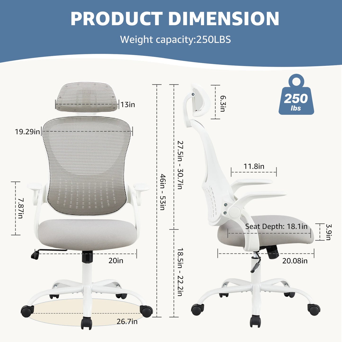 JHK Mesh Ergonomic Office Chair With Adjustable Headrest