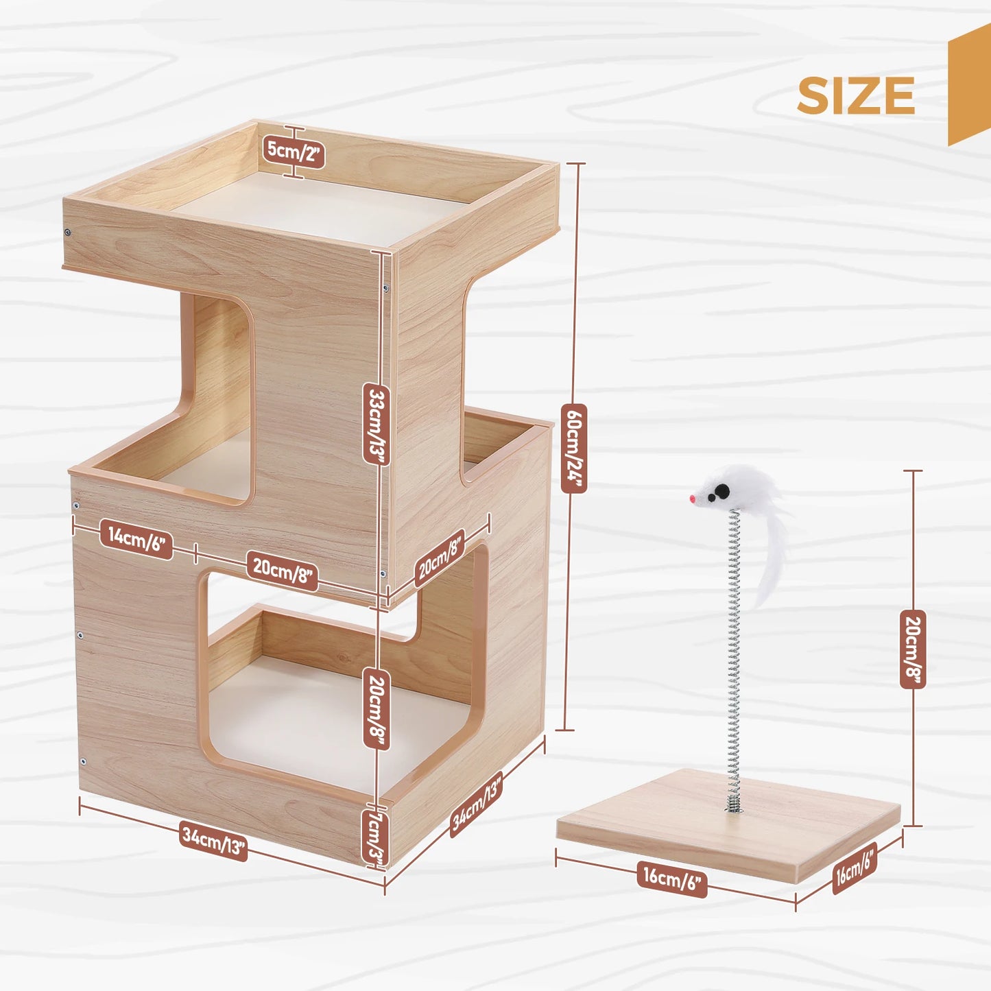 PAWZ Road Wood Cat Condo Tower With Scratching Pad Mats