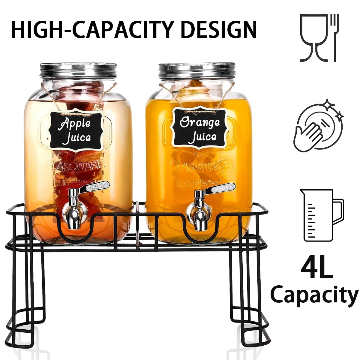 Glass Drink Dispenser Set With Stand And Stainless Faucet