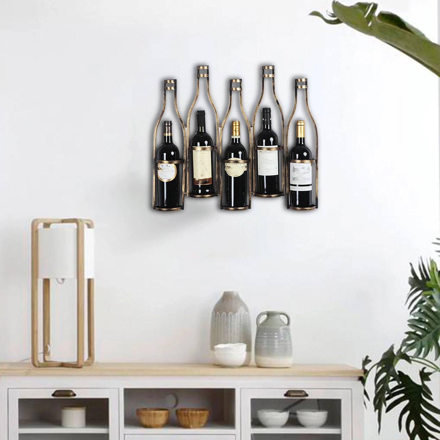 Wine Rack For Five Bottles Rustic Industrial Bronze Wall Mounted