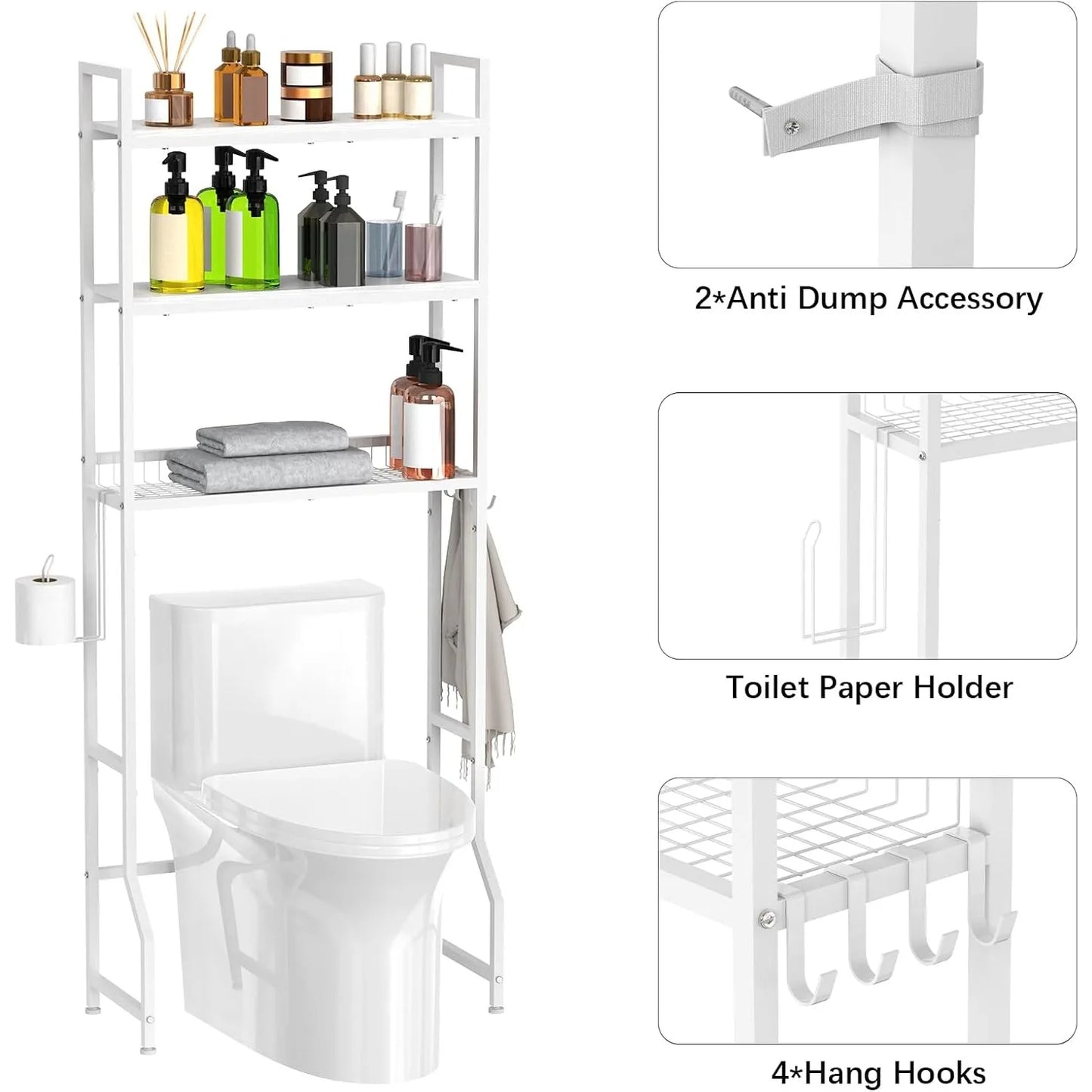 Three Tier Freestanding Over Toilet Storage Organizer For Bathrooms