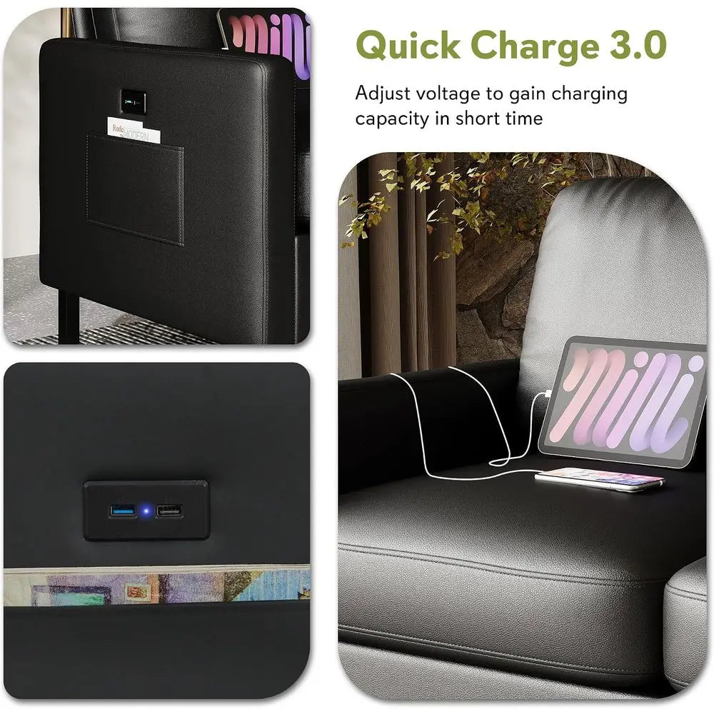 Modern Leather 3-Seater Sofa With USB Ports For Small Spaces