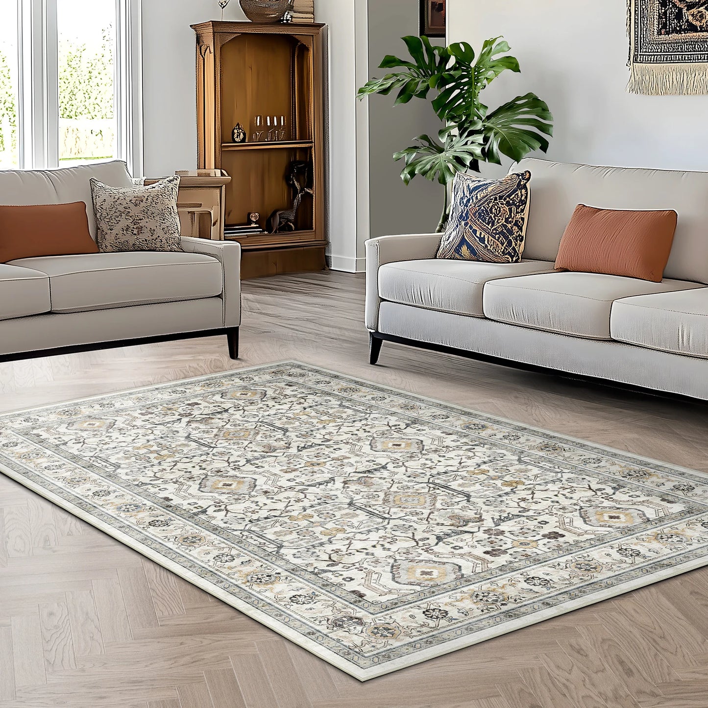 Kilim Wool Silk Washable Geometric Pattern Area Rug Living Room