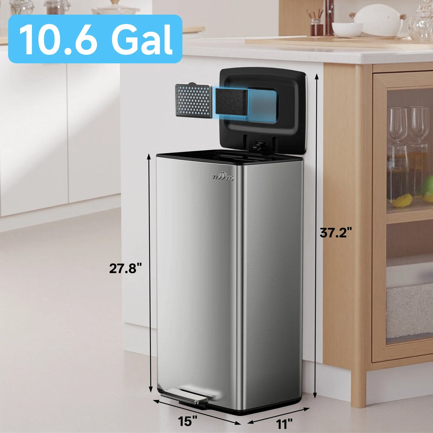 mVm Stainless Steel Step Trash Can With Lid Fingerprint Resistant
