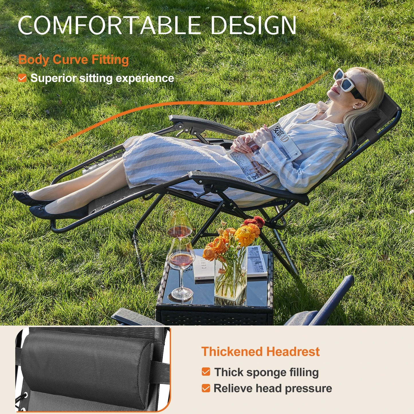 JHK Zero Gravity Lounge Chair With Cup Holder Tray