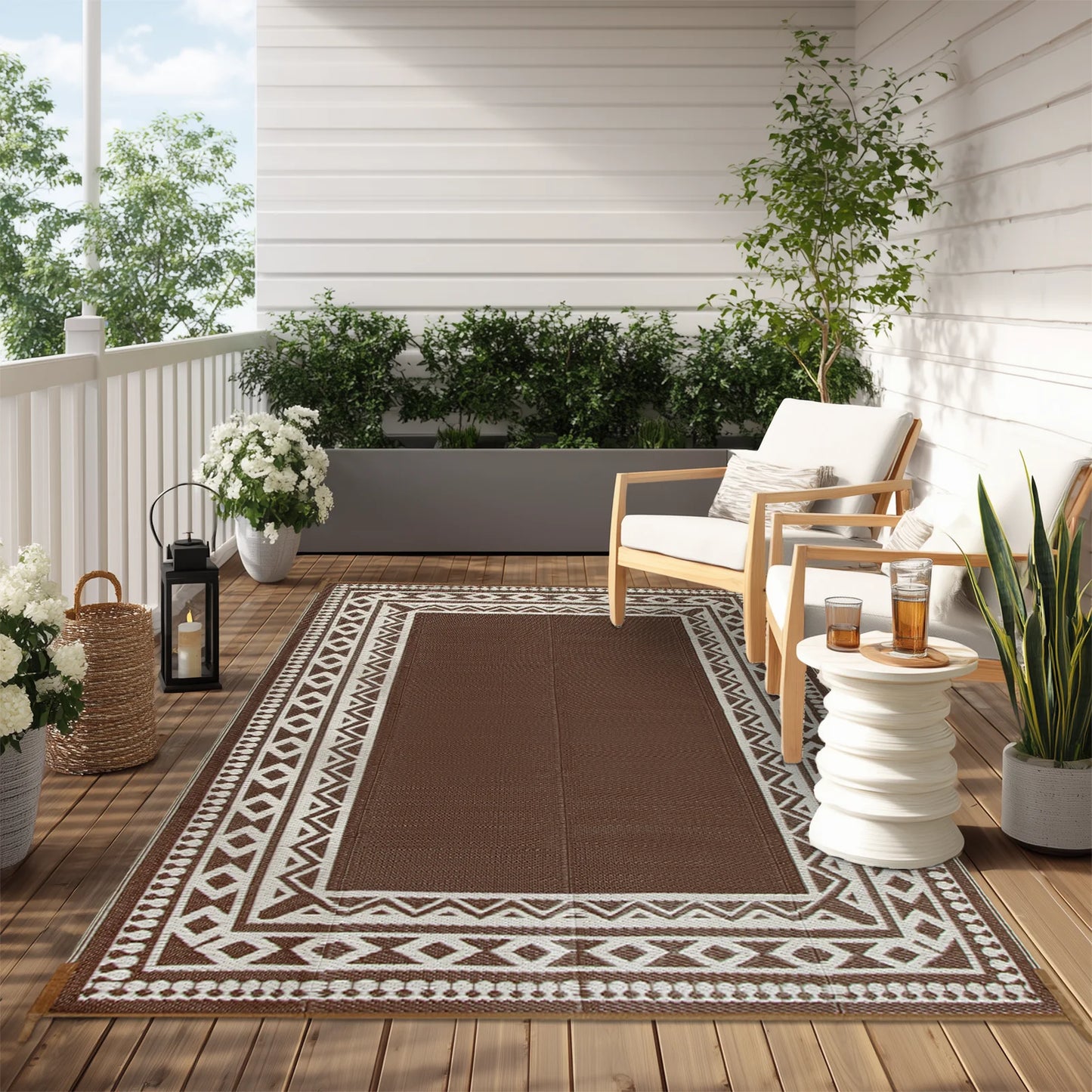 Outdoor Patio Rug Reversible Polypropylene Straw Kilim