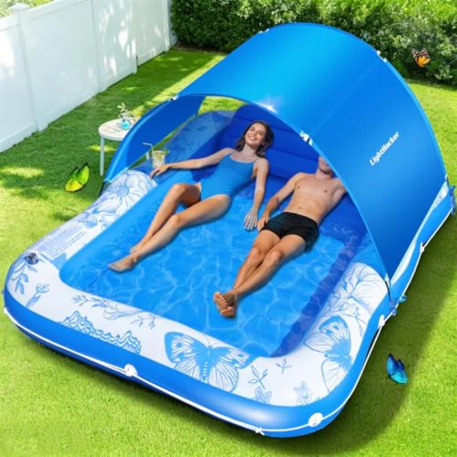 Inflatable Pool Lounger With Canopy for Adults Sunbathing