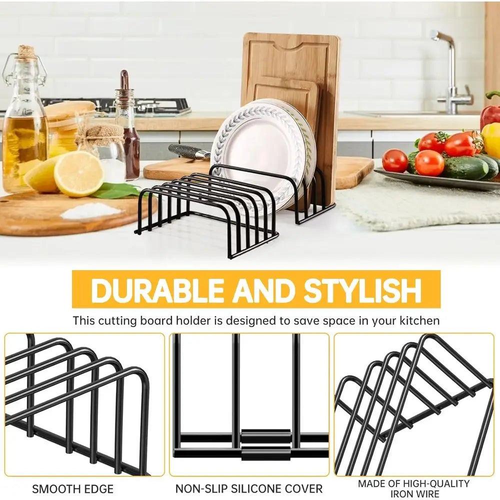 Multi-Tier Bamboo Cutting Board Rack for Kitchen Storage
