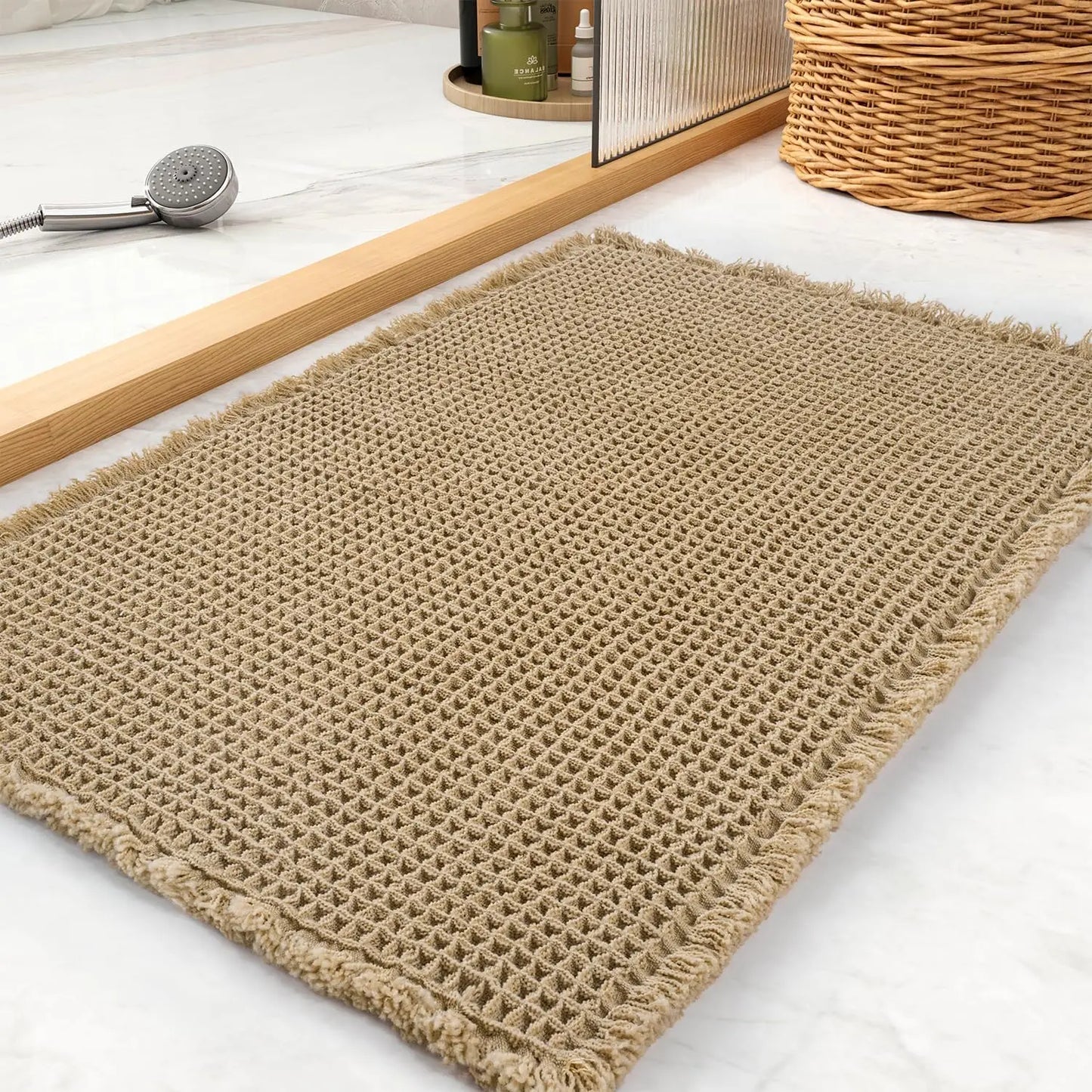 Bath Mat Set Non Slip Waffle Rug Microfiber Machine Washable