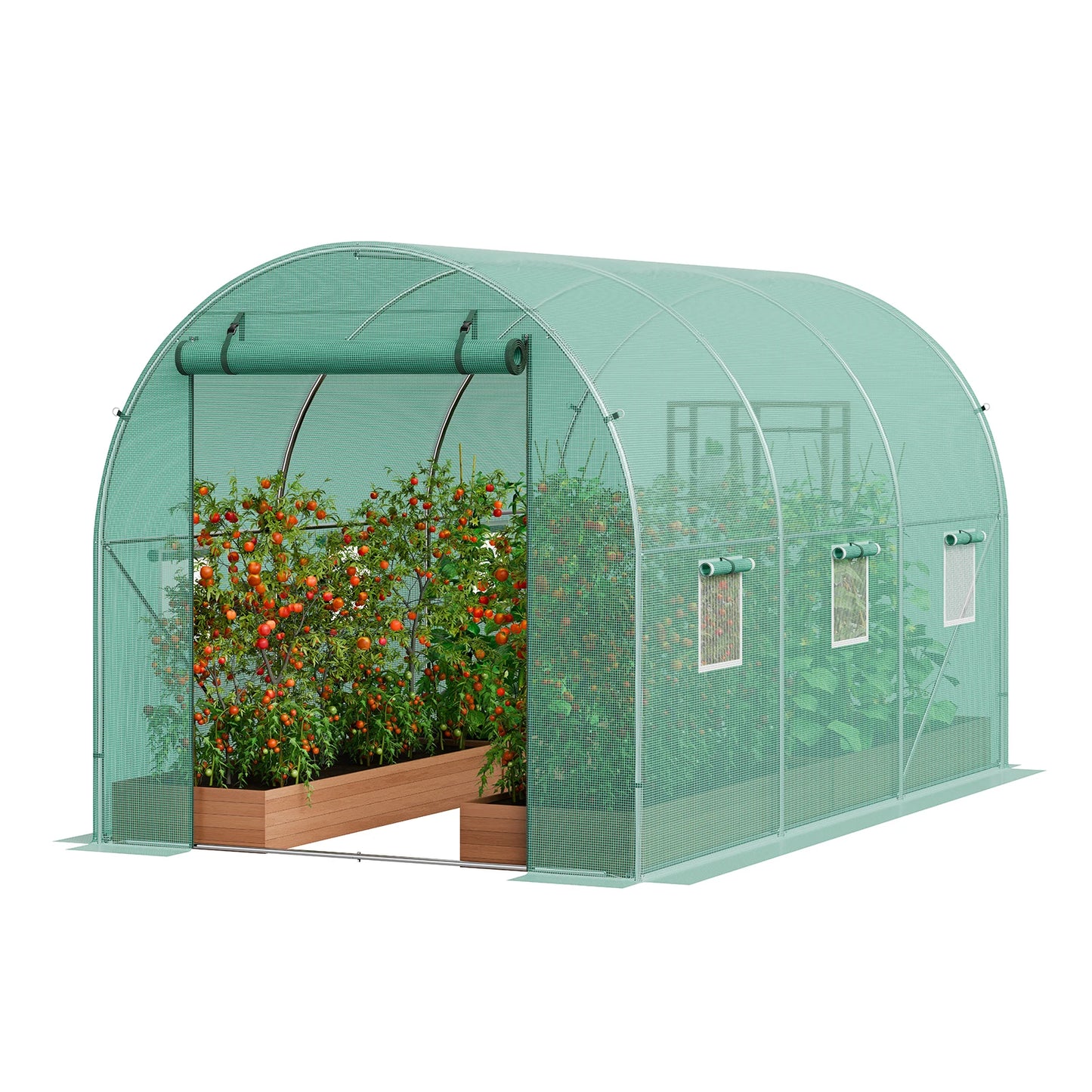 SucceBuy Walk-In Tunnel Greenhouse With Steel Frame And PE Cover