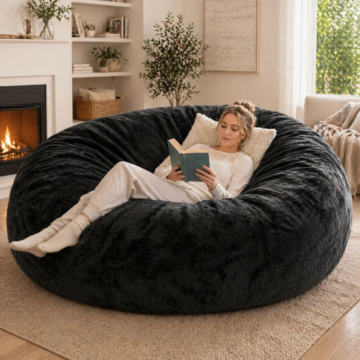 Adult Memory Foam Beanbag Chair With Washable Flannel Cover