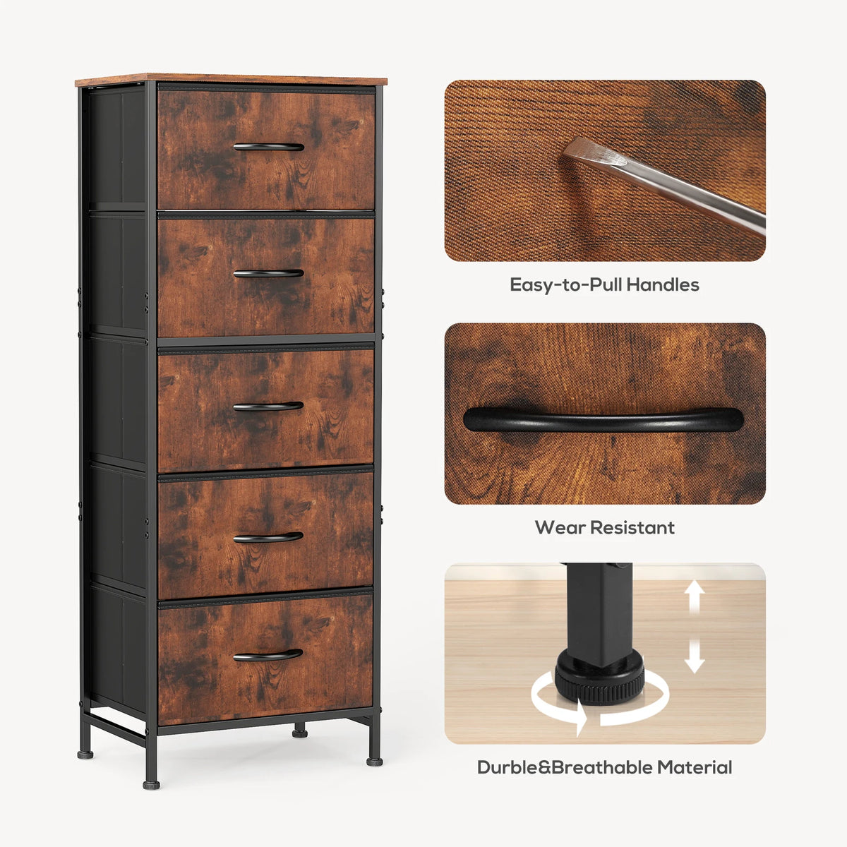 JMK Modern Fabric Drawer Storage Cabinet And Bedside Wardrobe Console