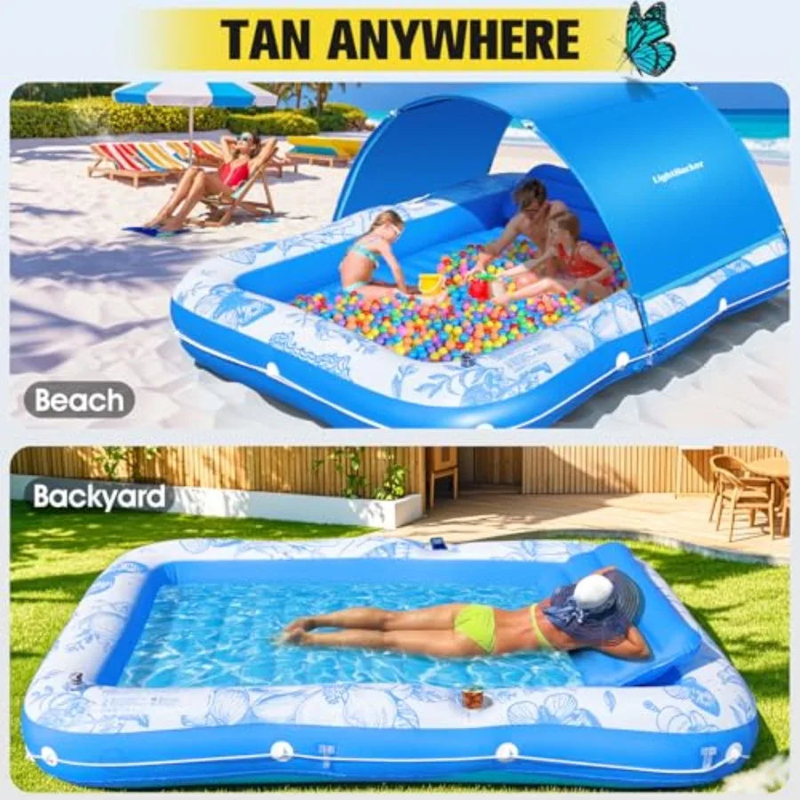 Inflatable Pool Lounger With Canopy for Adults Sunbathing