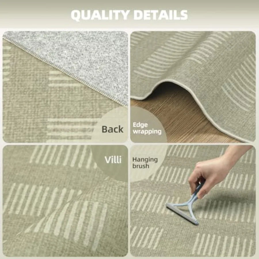 Washable Faux Wool Living Room Area Rug With Non Slip Backing
